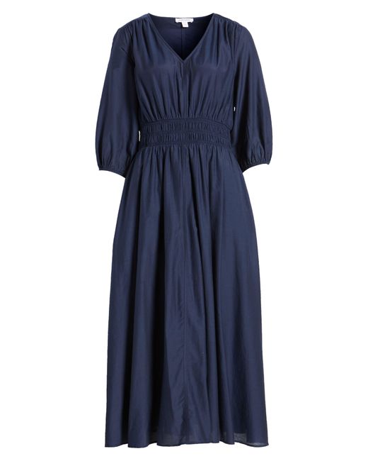 Nordstrom Blue Smocked Waist Cotton & Silk Dress