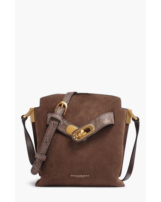Donna Karan Brown Bridgehampton Python Suede Small Crossbody