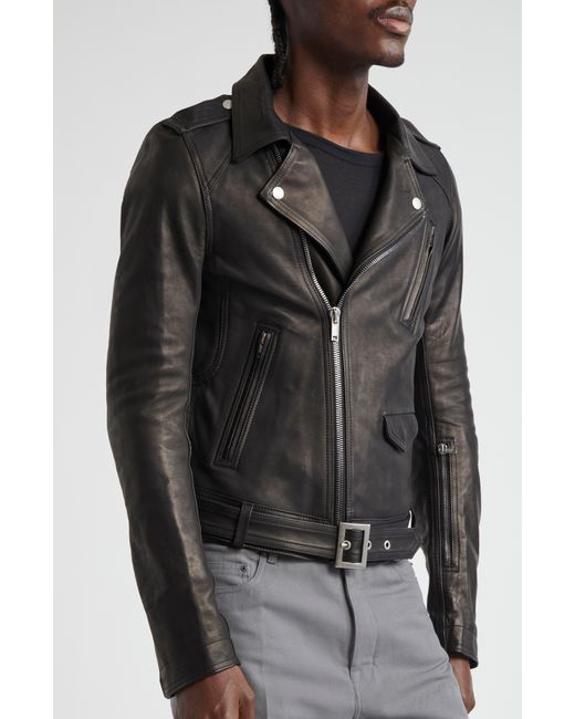Rick Owens Black Luke Stooges Leather Moto Jacket for men