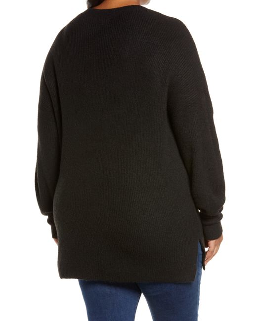 Halogen® Black Halogen(r) Ribbed V-neck Tunic Sweater