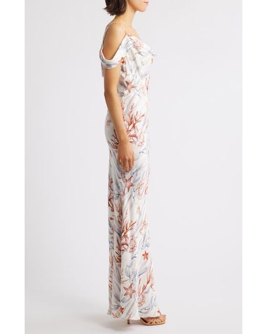 Sonya Moda Multicolor Del La Mer Drape Cold Shoulder Gown