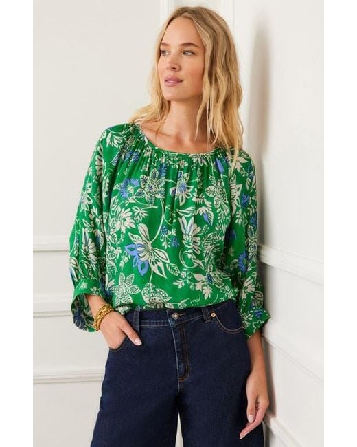 Karen Kane Green Floral Print Crepe Top