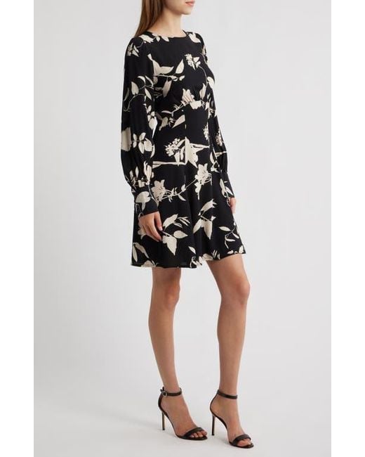 Lipsy Black Floral Print Long Sleeve Minidress