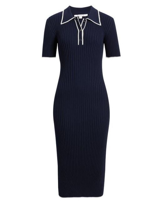 ZOE AND CLAIRE Blue Collared Ribbed Knit Midi Dress