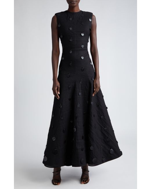 Brandon Maxwell Black Embellished Sleeveless Linen Blend Dress