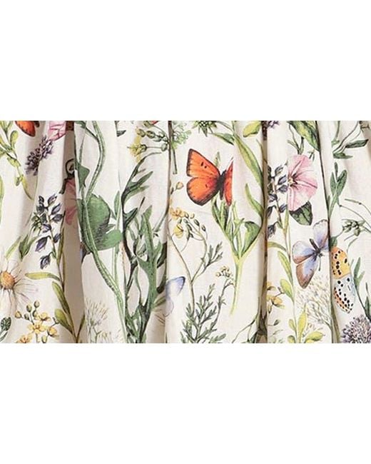 Avec Les Filles Natural Floral Puff Sleeve Linen Blend Minidress