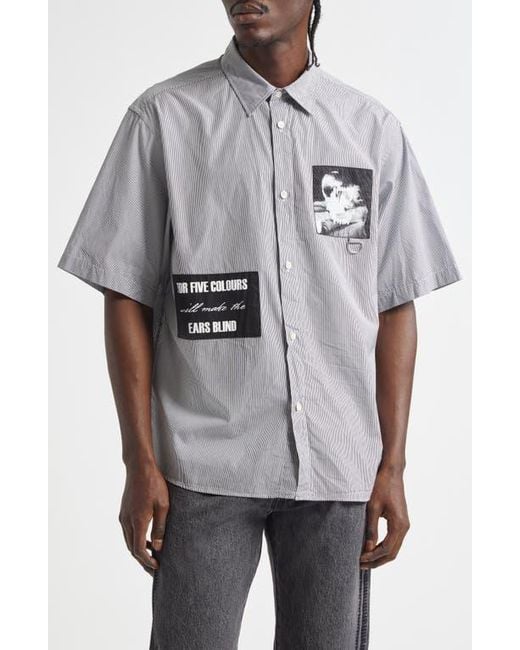 Undercover Gray Patchwork Stripe Button-Up Shirt for men