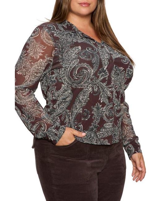 Sanctuary Gray Fitted Mesh Button-Up Shirt