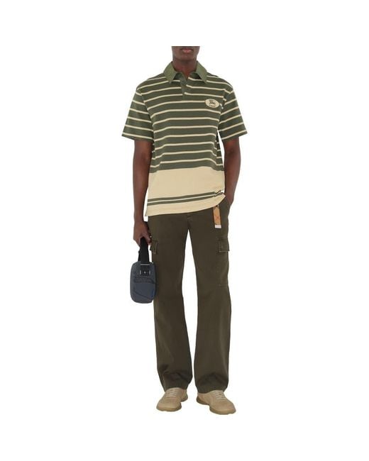 Burberry Men's Green Striped Cotton Polo Shirt