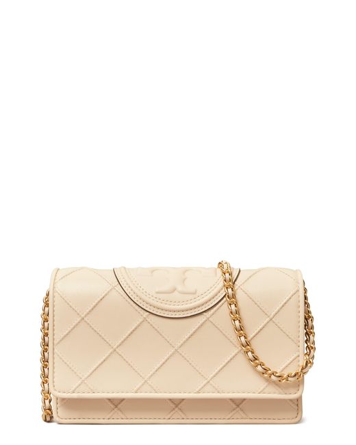 Tory Burch Fleming Soft Leather Wallet On A Chain in Natural | Lyst