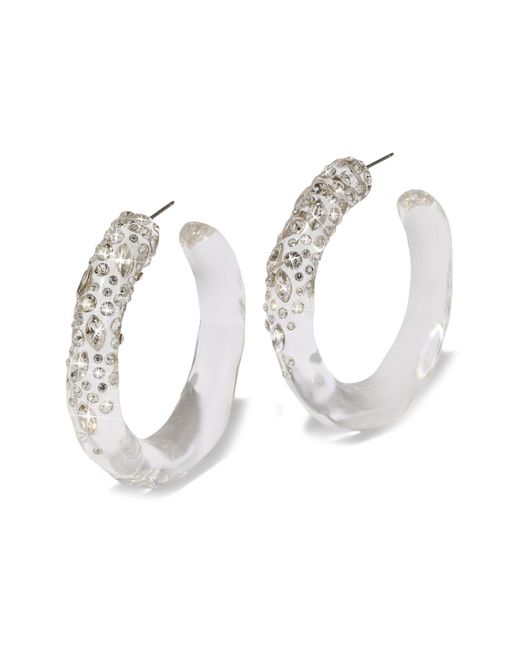 Alexis White Confetti Crystal Lucite Hoop Earrings