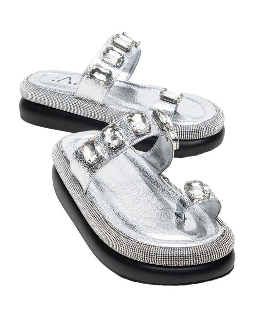 Prologue Shoes Metallic Evans Jeweled Platform Sandal