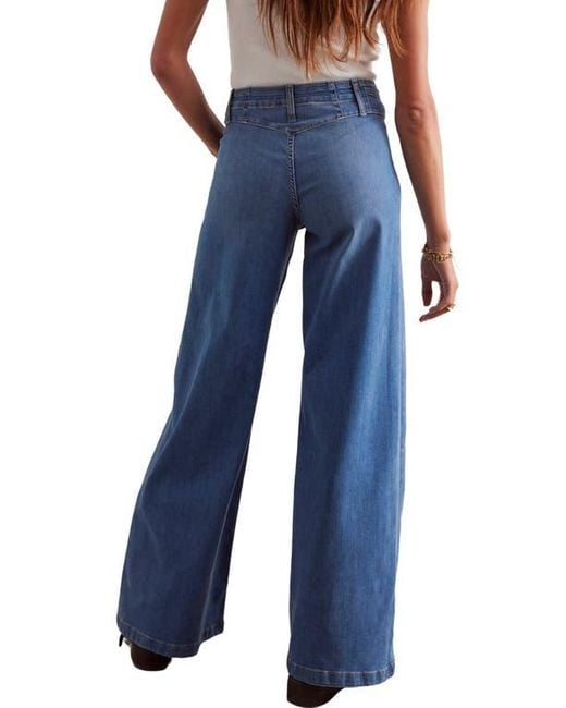 Free People Blue Libre Front Yoke Wide Leg Jeans