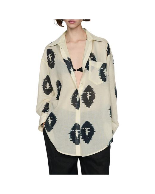 Mango Gray Print Semisheer Button-Up Shirt