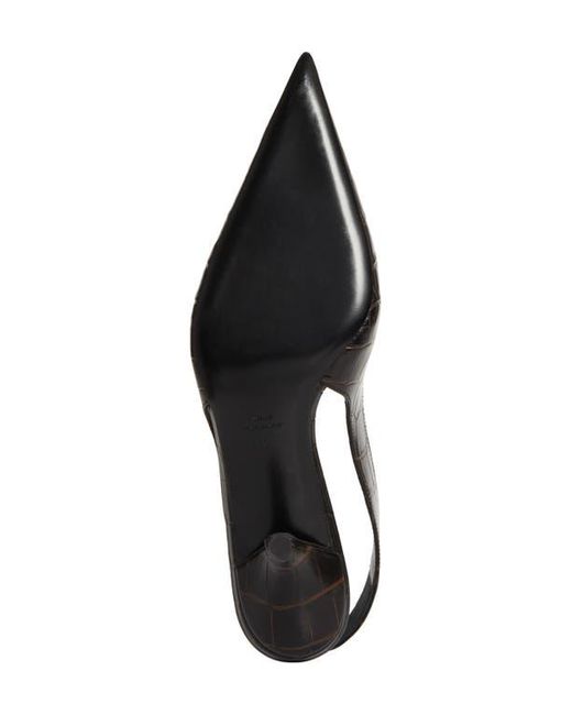 Totême Black Croc Embossed Pointed Toe Slingback Pump