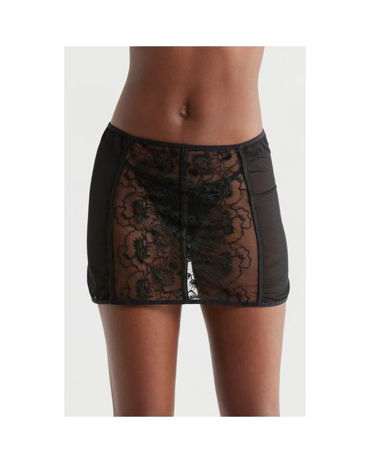 Kilo Brava Black Embroidered Lace-Up Sheer Skirt & G-String Set