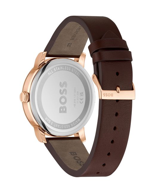 Boss Blue-dial Watch With Brown Leather Strap for men