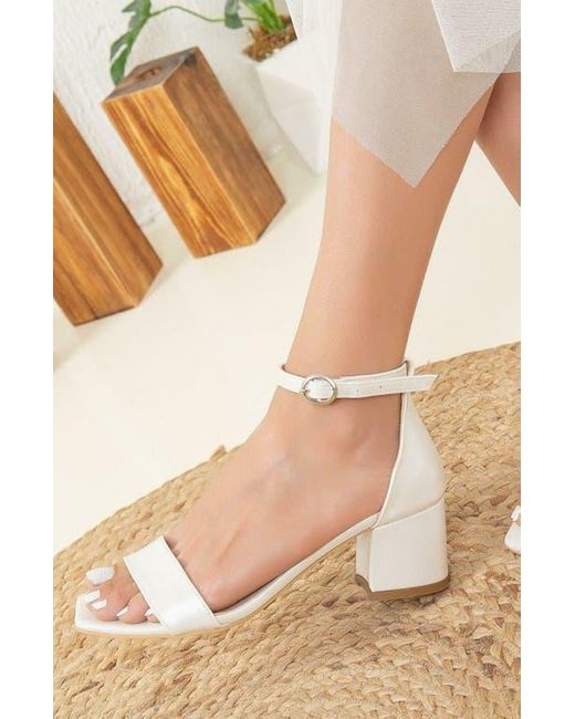 Forever & Always Shoes White Illy Low Block Heel Sandals With Pearls