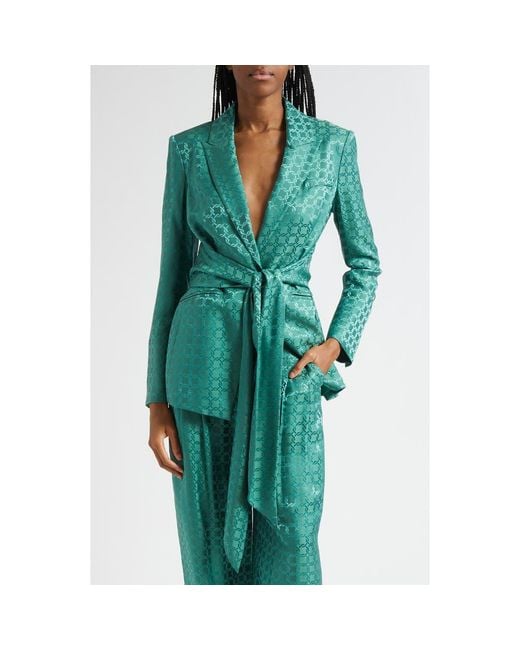 Veronica Beard Green Issel Chain Print Tie Waist Jacket