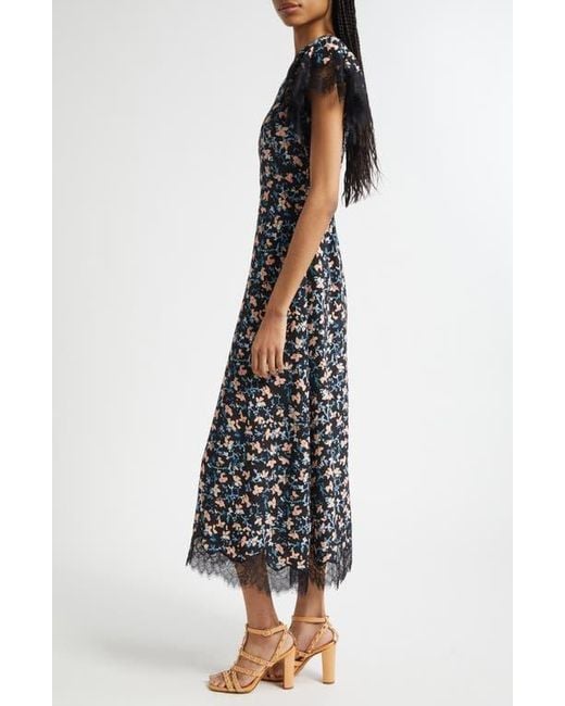 Ulla Johnson Black Renee Lace Trim Flutter Sleeve Silk Cocktail Dress