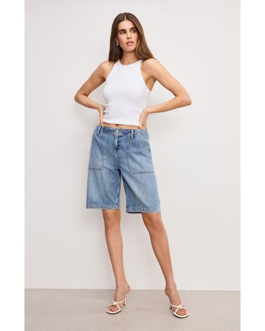 GOOD AMERICAN Blue Lite Drawstring Bermuda Denim Shorts