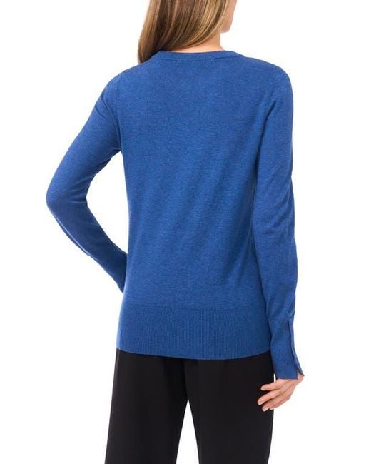 Halogen® Blue Button Cuff Crewneck Sweater