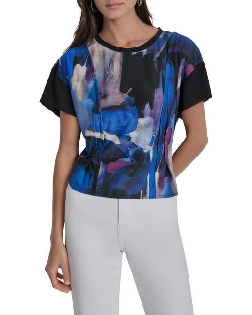 DKNY Blue Chiffon Sleeve Knit Top