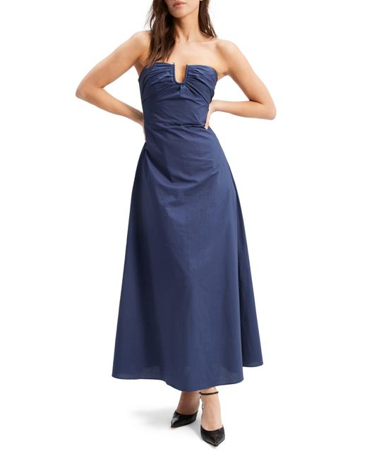 Bardot Blue Lora Strapless Cotton Poplin Maxi Dress