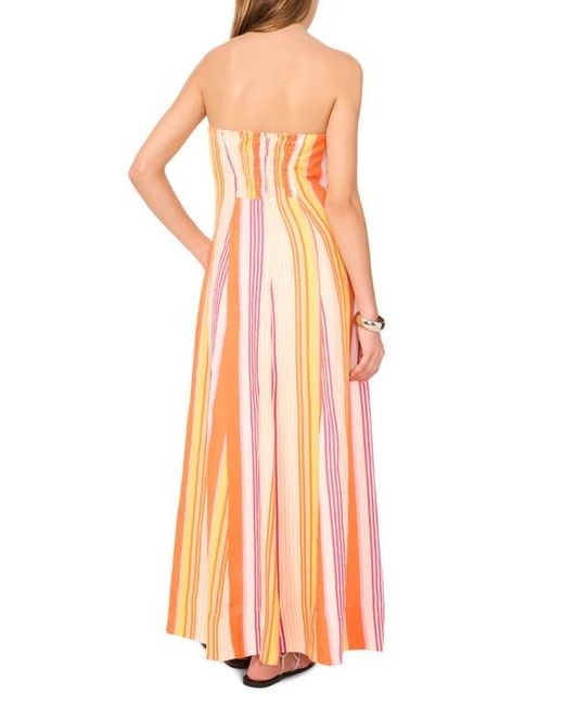 1.STATE Orange Stripe Strapless Linen Blend Maxi Dress