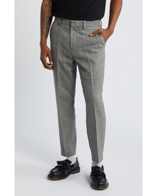Topman Gray Slim Fit Herringbone Trousers for men