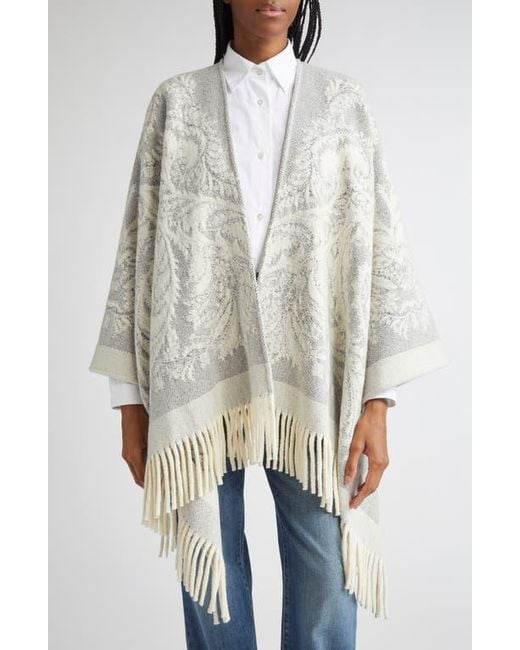 Etro White Paisley Jacquard Wool Cape