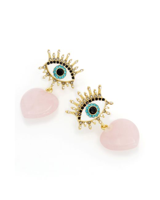 Kurt Geiger Pink Quartz Heart Evil Eye Drop Earrings