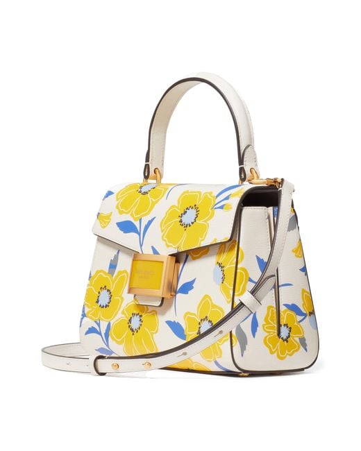 Kate Spade Yellow Katy Sunshine Floral Textured Leather Top Handle Bag