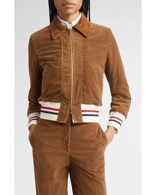 Thom Browne Brown Corduroy Crop Down Bomber Jacket