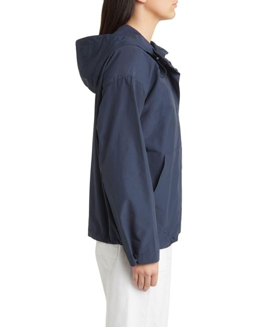 Eileen Fisher Blue Hooded Cotton Blend Jacket
