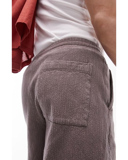 Topman Brown Textured Drawstring Shorts for men