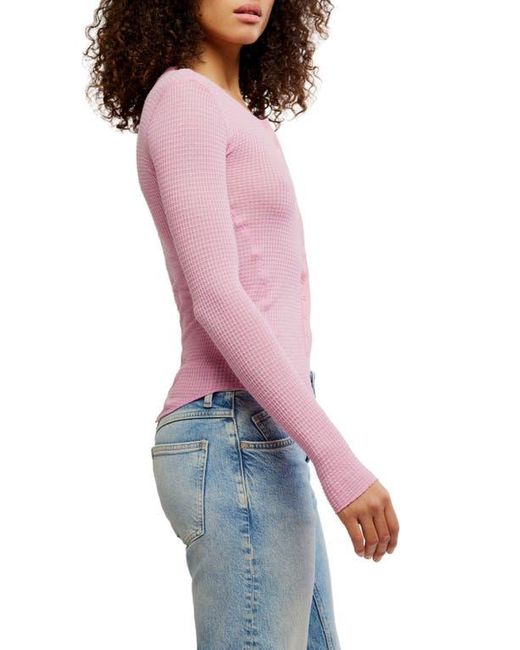 Free People Red Going Places Pointelle Stitch Snap Front Top