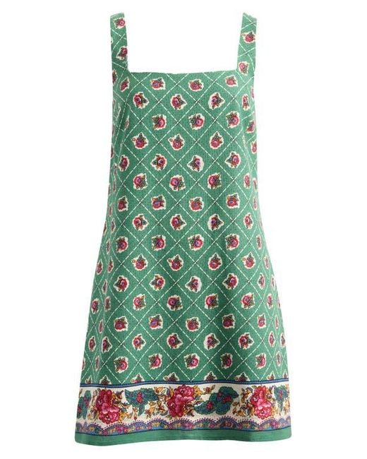 Wayf Green Eden Print Sleeveless Linen Blend Minidress
