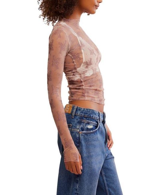 Free People Blue Two-Tone Lady Lux Sheer Mesh Top