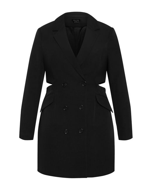 City Chic Black Twyla Long Sleeve Tuxedo Dress