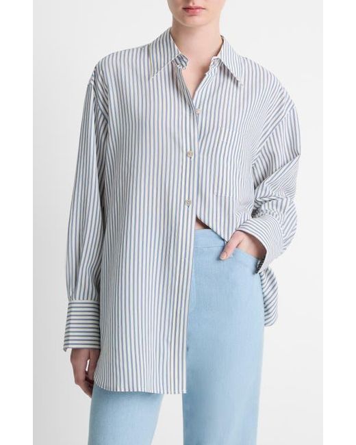 Vince Blue Furrow Stripe Button-Up Shirt