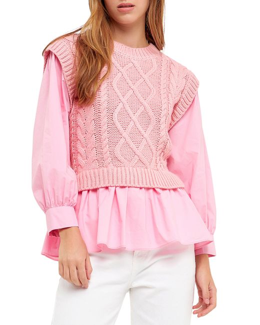 English Factory Mixed Media Cable Sweater in Red Lyst