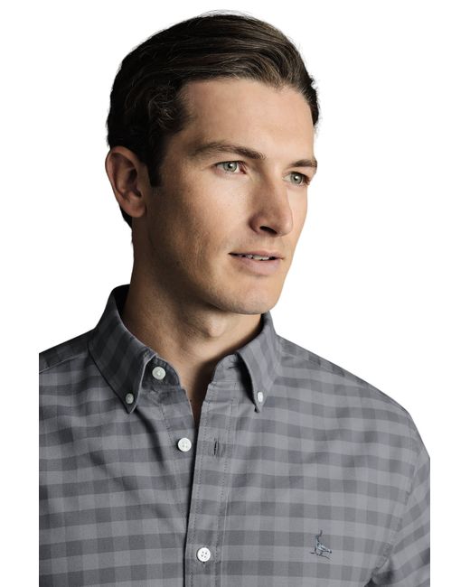Charles Tyrwhitt Gray Slim Fit Button-down Collar Washed Oxford Gingham Shirt for men