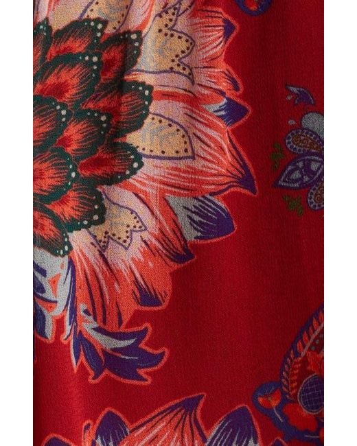 Farm Rio Red Luang Long Sleeve Popover Top