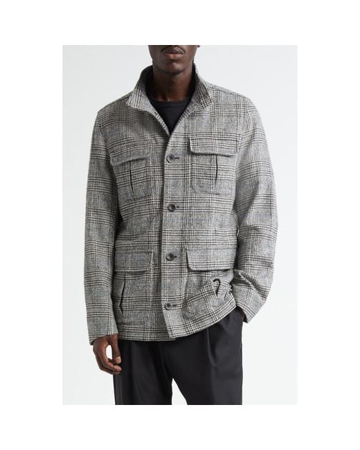 Herno Gray Glen Plaid Wool Blend Field Jacket for men