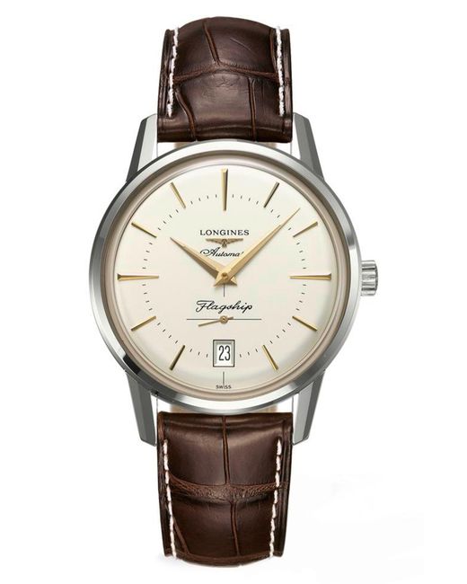 Longines Metallic Heritage Flagship Automatic Leather Strap Watch for men