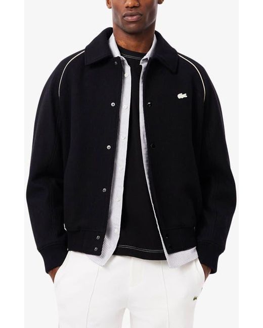 Lacoste Black Logo Appliqué Wool Blend Varsity Jacket for men