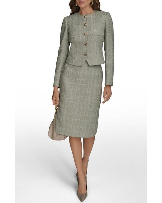 Donna Karan Gray Button Front Tweed Jacket