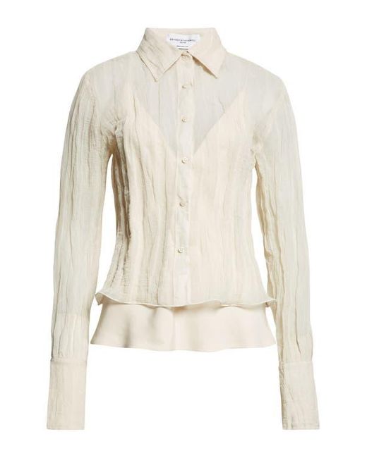 Brandon Maxwell White The Billie Crinkle Metallic Organza Button-Up Shirt