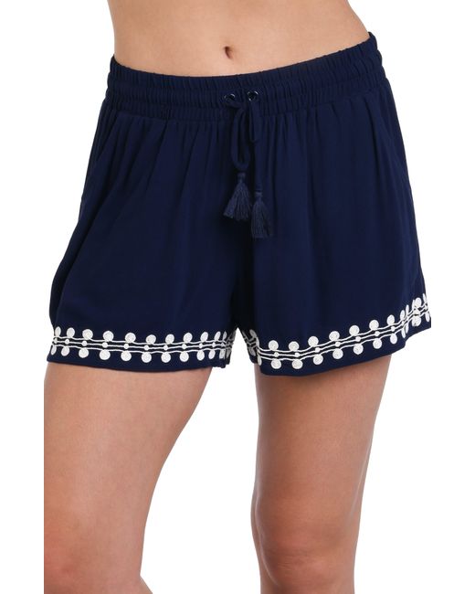 La Blanca Blue Sea Scallops Embroidered Trim Cover-up Beach Shorts